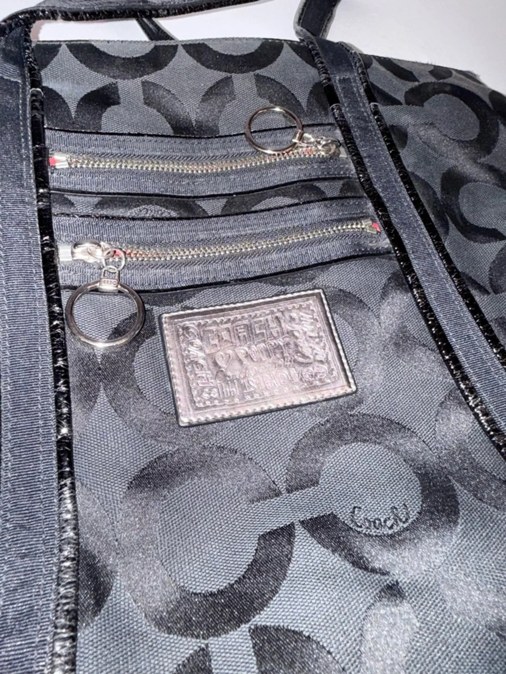 Coach Black Signature Logo Tote with Front Zip Pockets - Picture 2 of 4